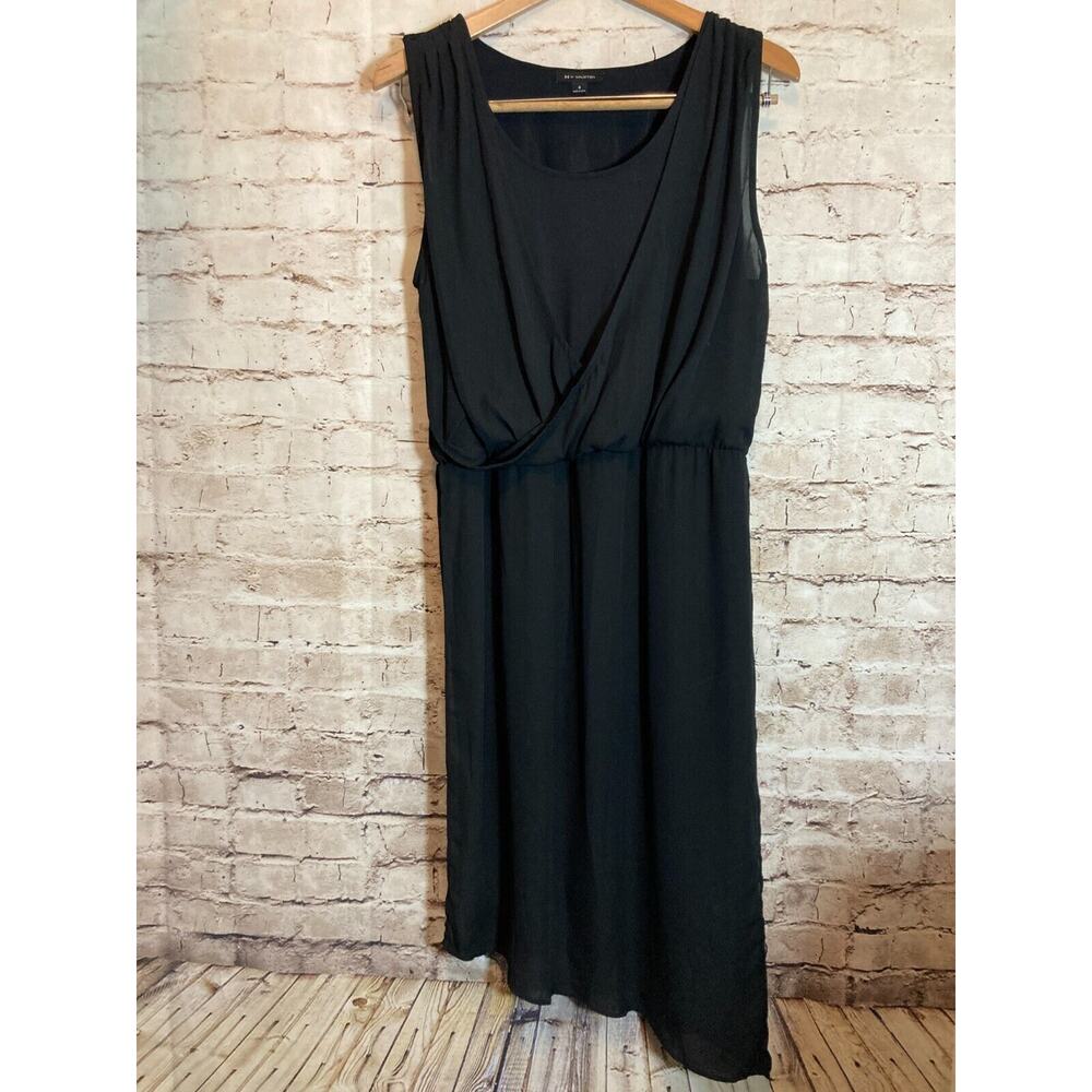 H By Halston Midi Dress Womens 6 Black Asymmetric Hem Side Slit Draped LBD‎
